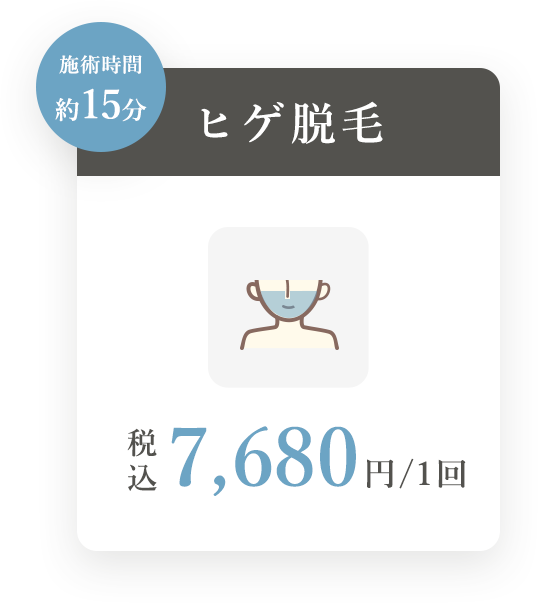 ヒゲ脱毛 1回7680円(税込) 施術時間約15分