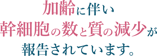 加齢に伴い幹細胞の数と質の減少が報告されています。